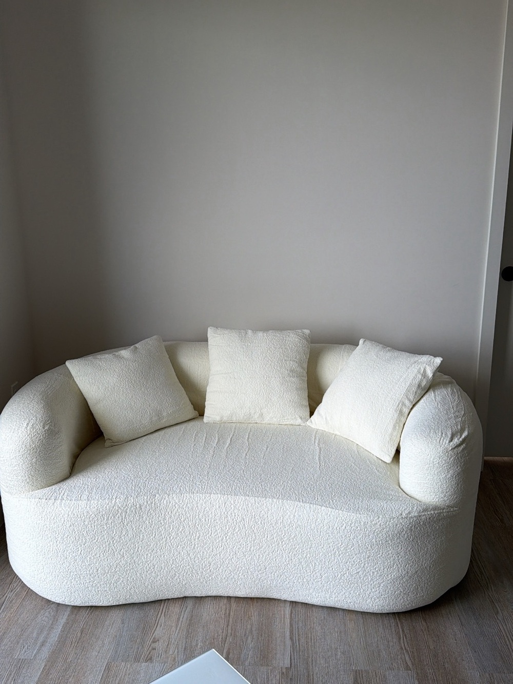 Cream Curved Bouclé Sofa with Cushions - Brand Unspecified